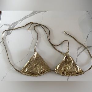 Metallic gold crinkle bikini top xs VS